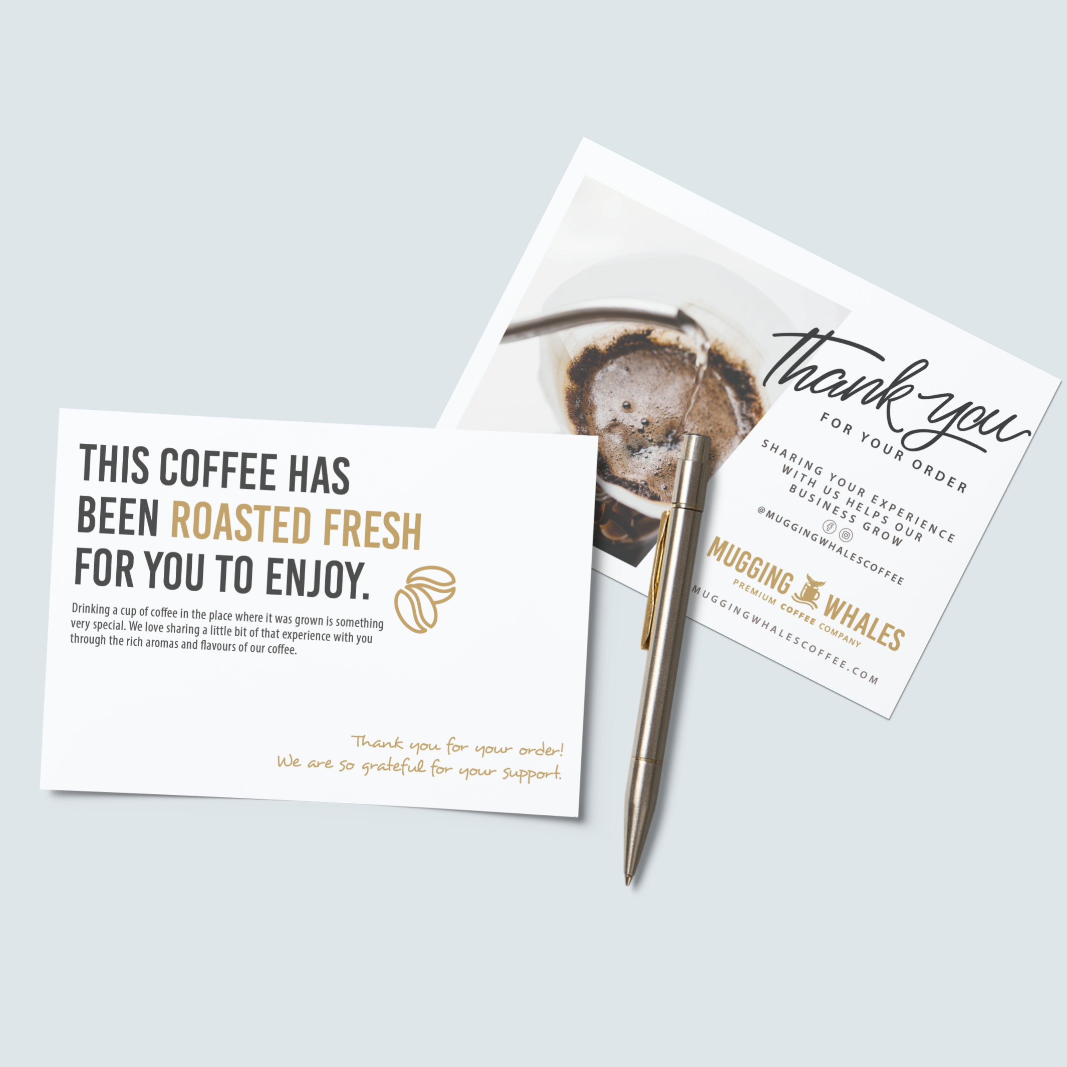 Mugging Whales Coffee thank you postcard print design